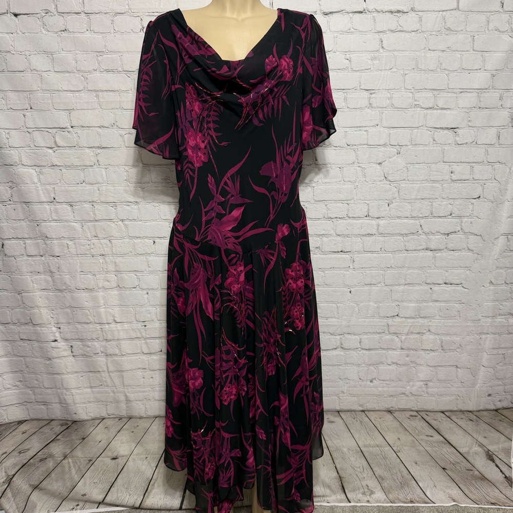 Elegantly Stunning Black & Purple Floral Sequins Dress FLAW